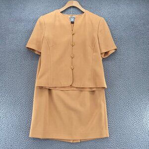 Kasper Suit Set Womens 8 Petite Yellow Short Sleeve Blazer Pencil Skirt Office
